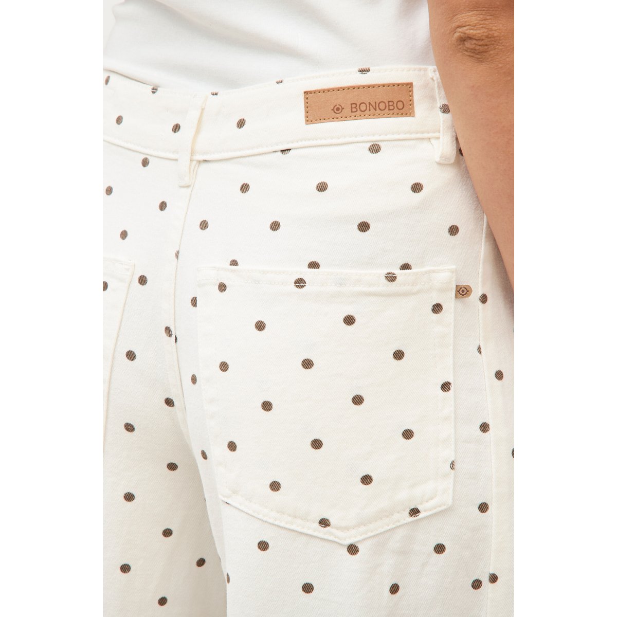 Jeans barrel taille haute bas resserré ecru, BONOBO