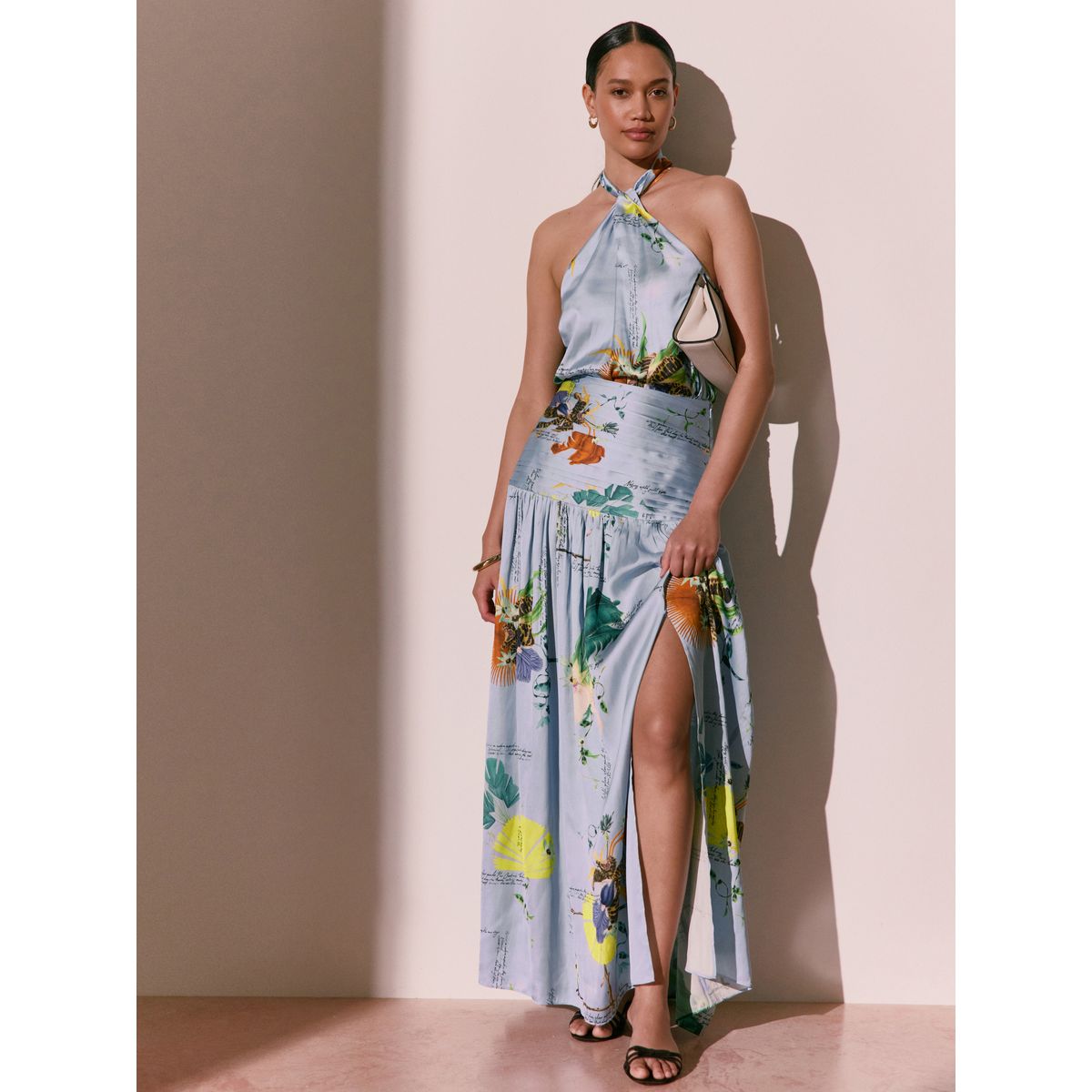 Top dos nu satin botanique kew collection imprimé floral bleu, NEXT