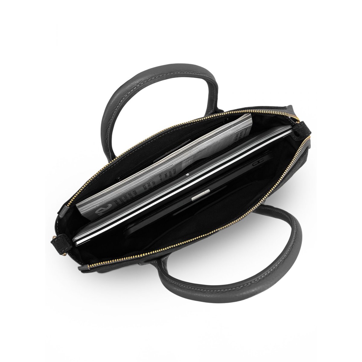 Sac bowling en cuir grainé et croûte de cuir EDITO noir, OH MY BAG