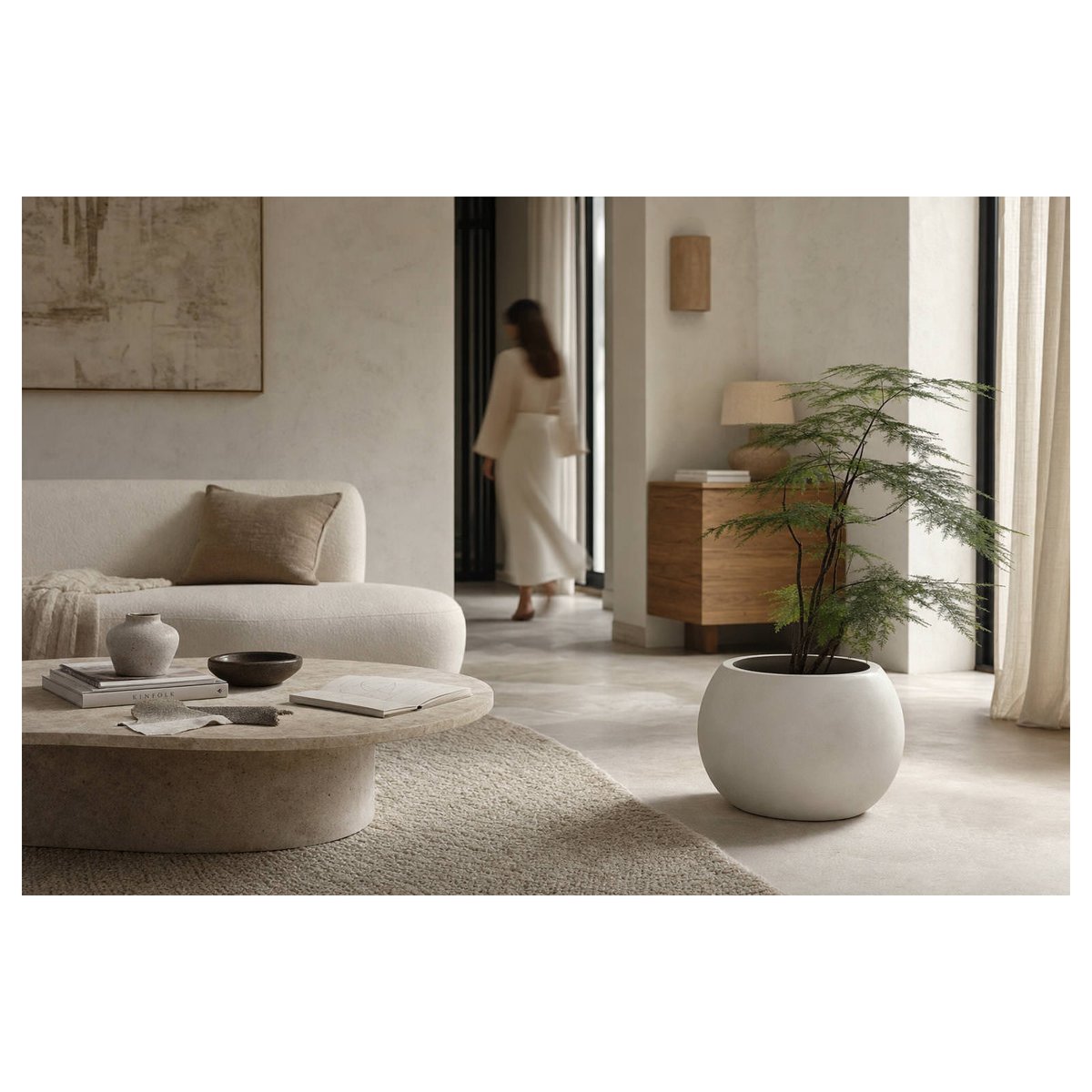 Cache-pot rond en fibres-ciment blanc, RECOLLECTION