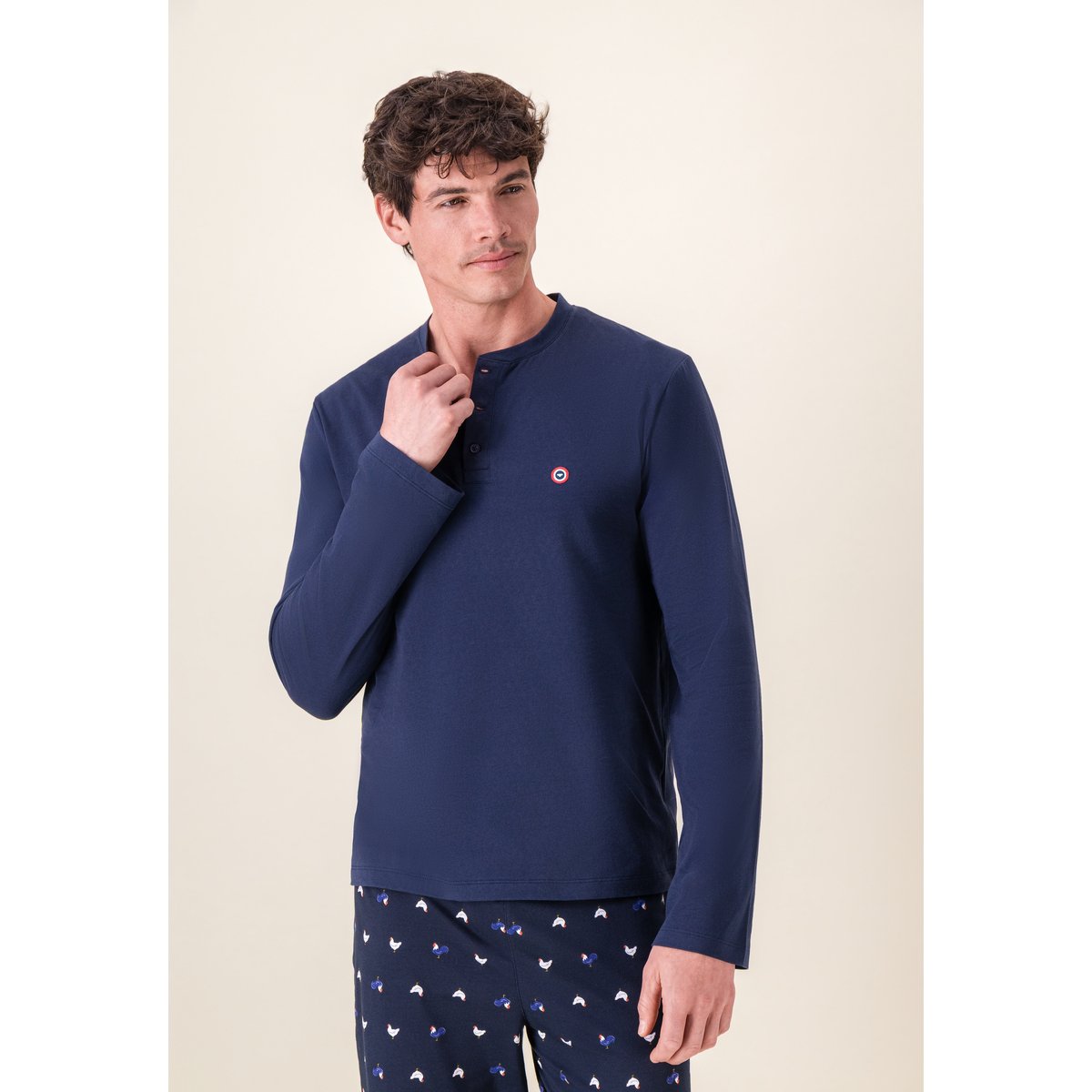 Ensemble pyjama haut et pantalon à motif coq marine en coton Tony coq marine, LE SLIP FRANCAIS
