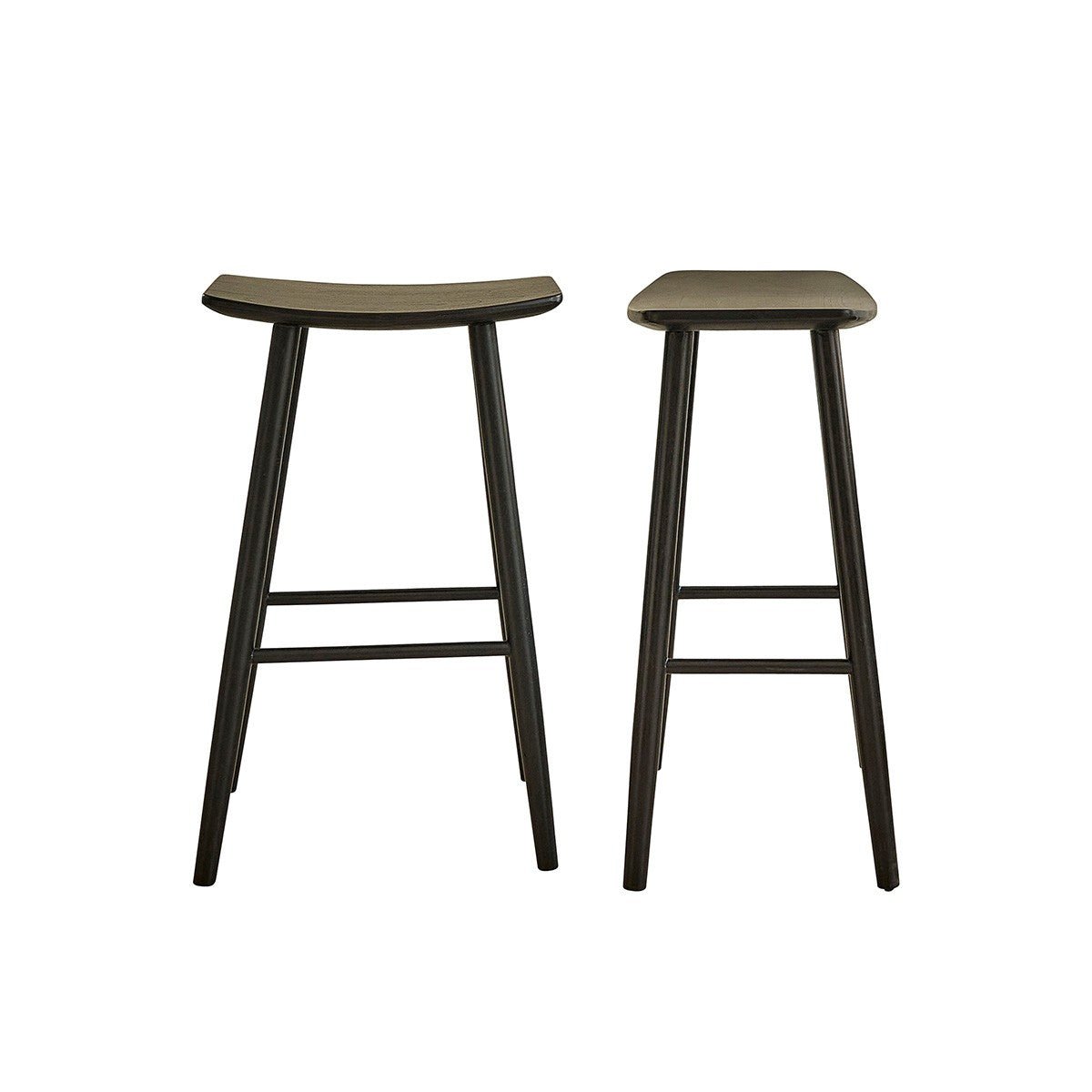 Lot de 2 tabourets de bar en teck massif  AMBRE noir, BERAH GETAH