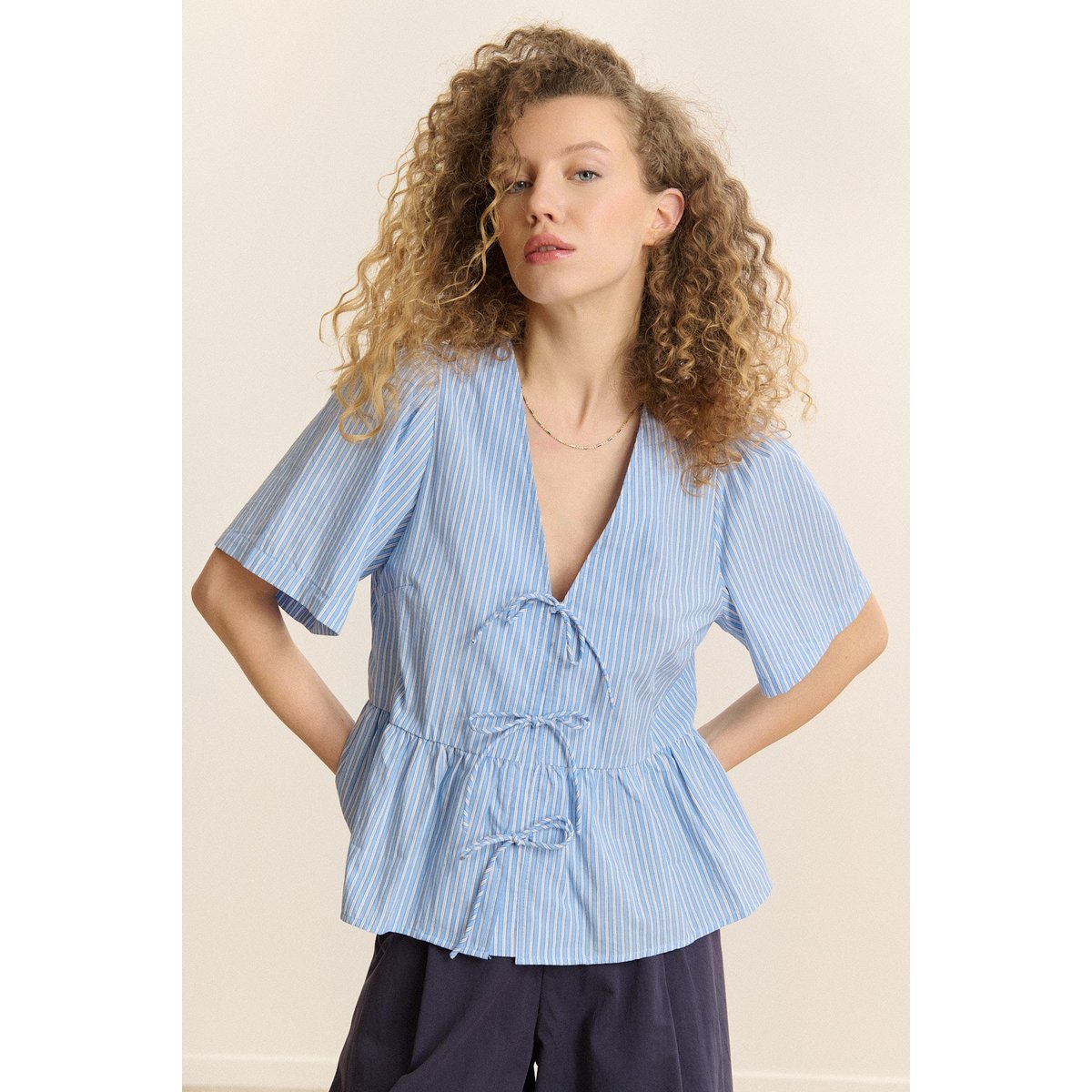 Blouse à rayures manches courtes CECILIA bleu, GARANCE PARIS