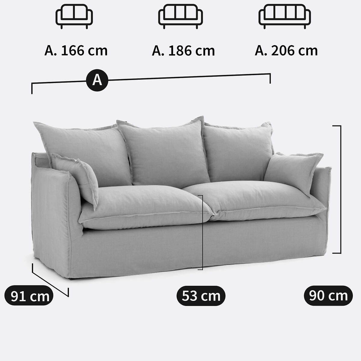 Sofa voor 2, 3, 4 of 5 personen, met afneembare hoezen, in fluweel, ODNA ecru, LA REDOUTE INTERIEURS