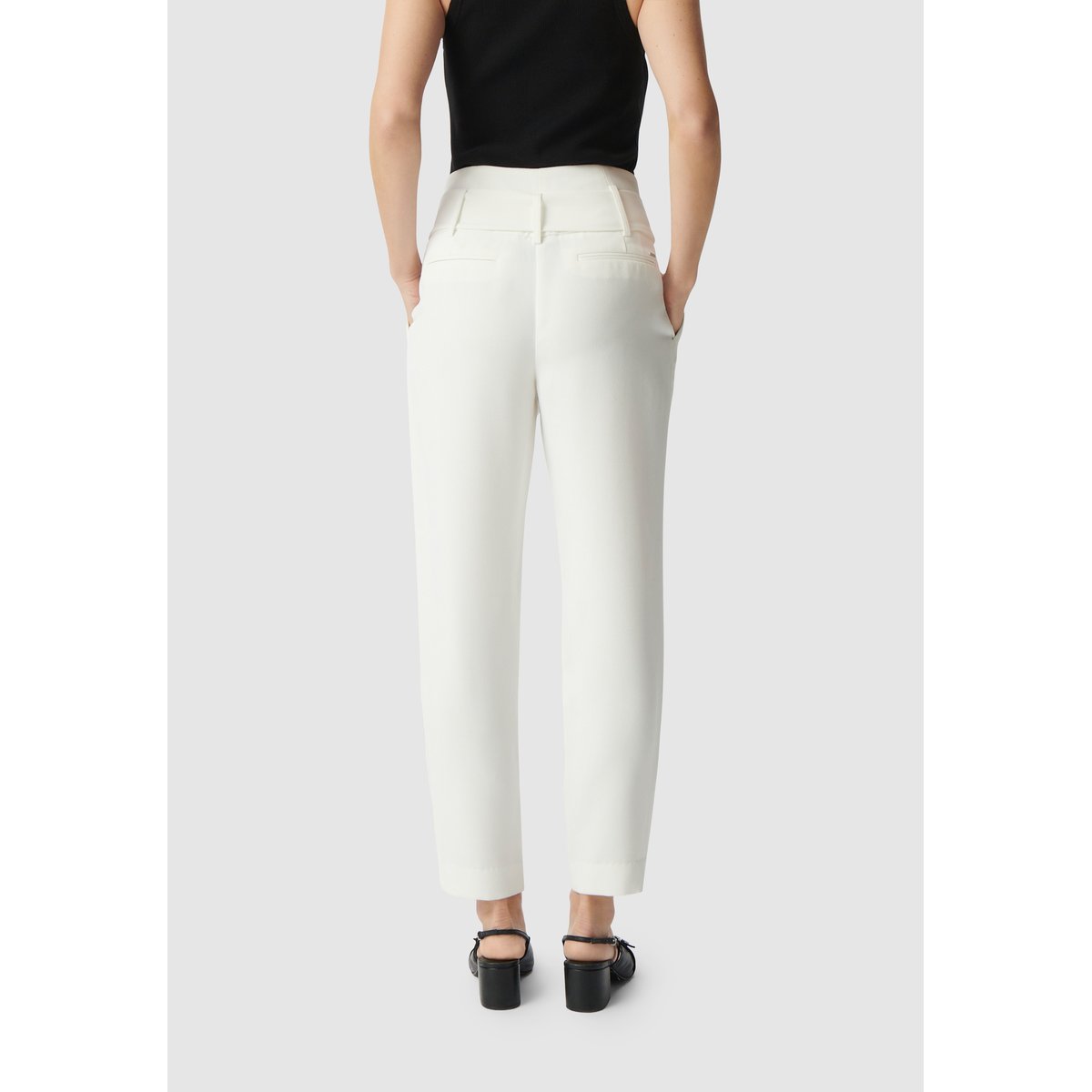 Pantalon droit recyclé taille haute ceinturée blanc cassé, IKKS