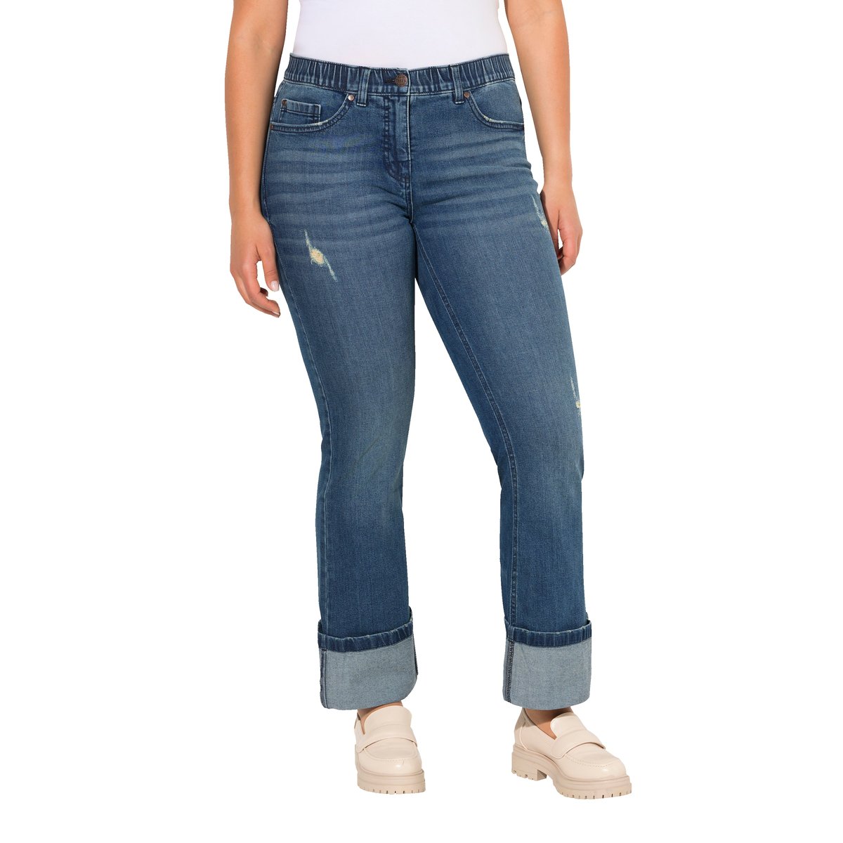 Jean 7/8 Mary, jambe large, détails destroy bleu jean, ULLA POPKEN