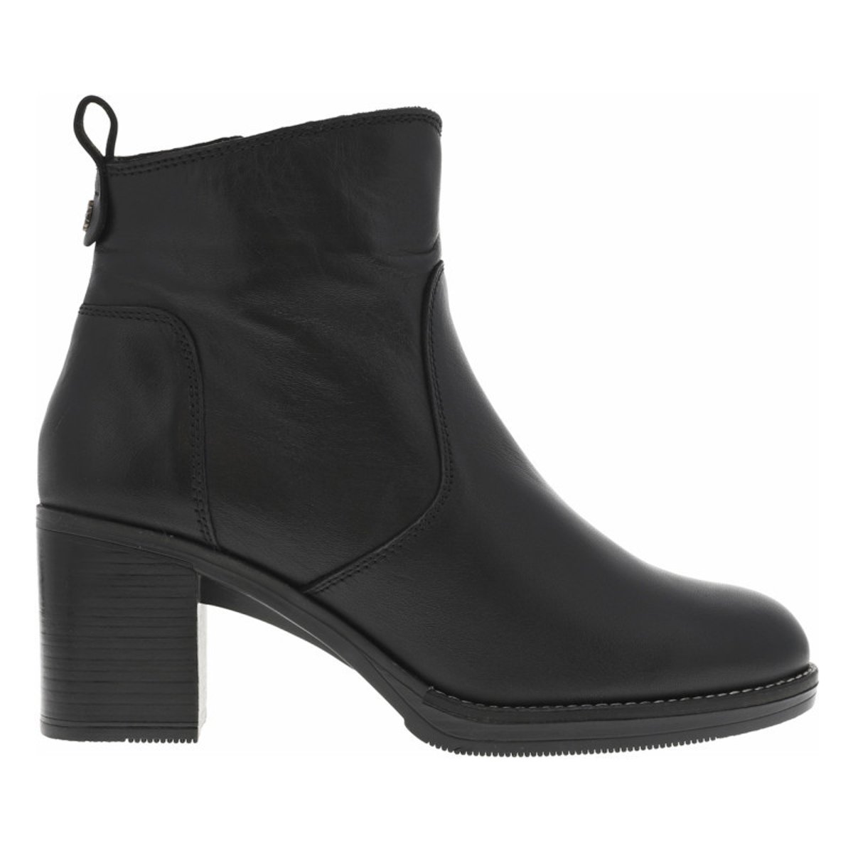 Boots en cuir noires à talon décroché moyen avec une trépointe cousue noires, PORRONET