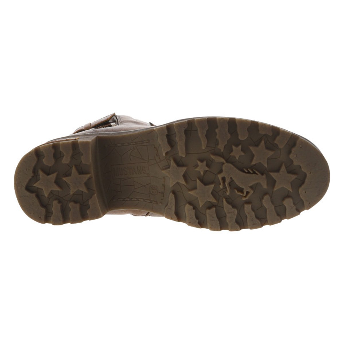 Bottines taupe à talon décroché bas avec des lacets plats et un zip marron, MUSTANG