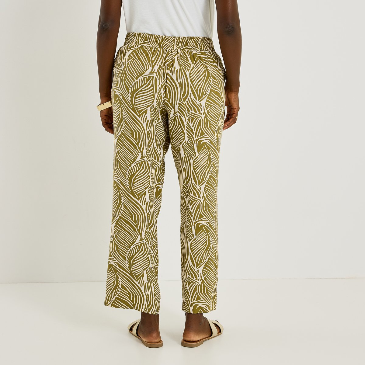 Pantalon large fluide imprimé vert kaki, GRAIN DE MALICE