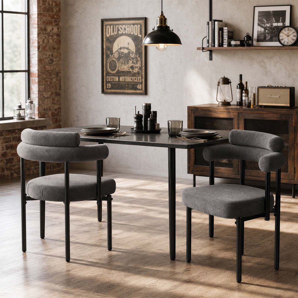 Lot de 2 chaises de salle à manger modernes en tissu, AKANJIB gris, MEUBLES COSY