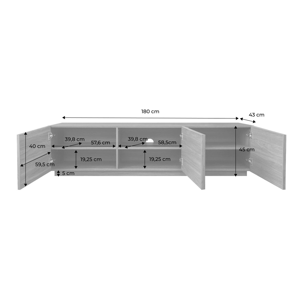 Meuble TV décor bois et tissu 3 portes 180cm KUBA naturel, SWEEEK