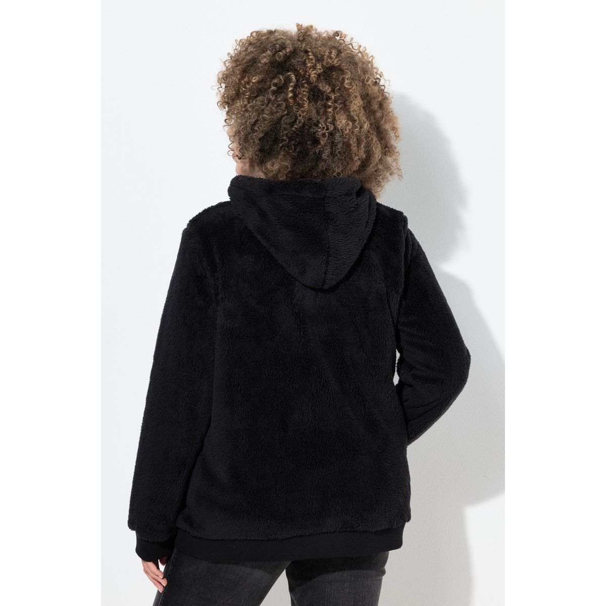 Veste à capuche en polaire bouclée noir, ULLA POPKEN