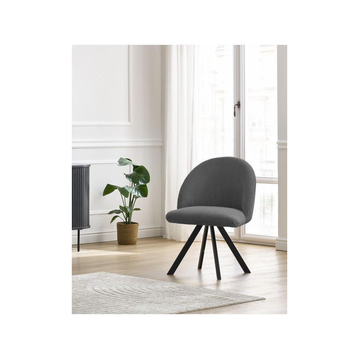 Chaise velours côtelé, LALIE gris foncé, BOBOCHIC