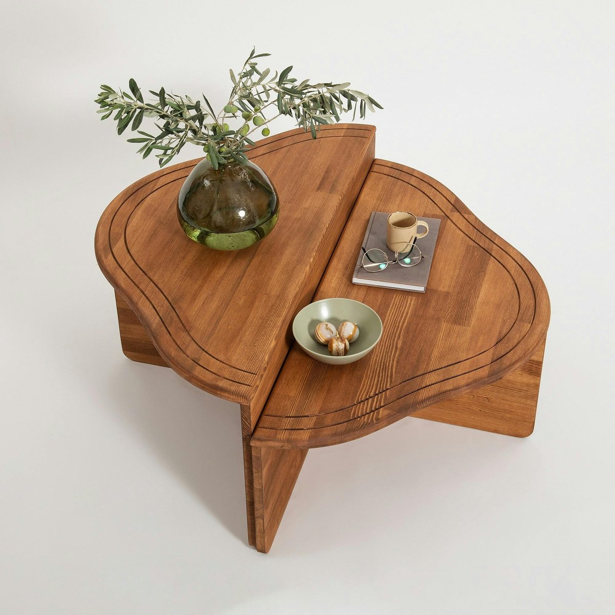 Table basse moderne en bois, double hauteur LINARES marron, PIER IMPORT