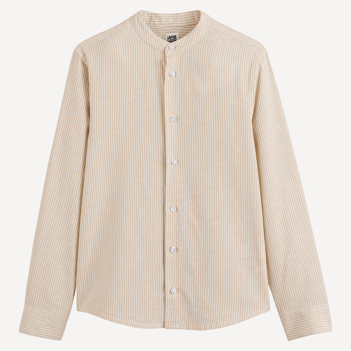 Camisa às riscas, gola Mao, algodão/linho riscas, LA REDOUTE COLLECTIONS