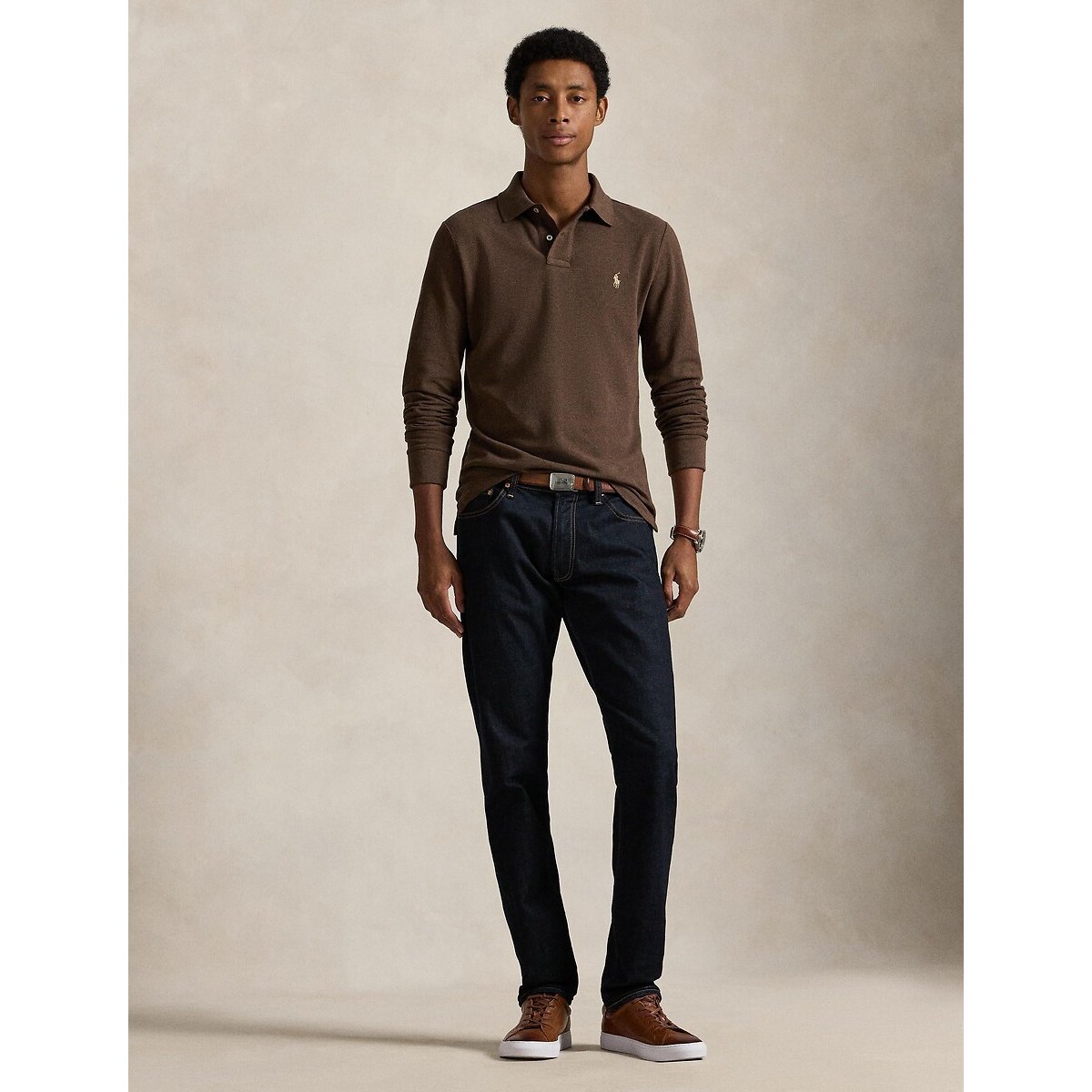 Polo en piqué coupe ajustée noisette, POLO RALPH LAUREN