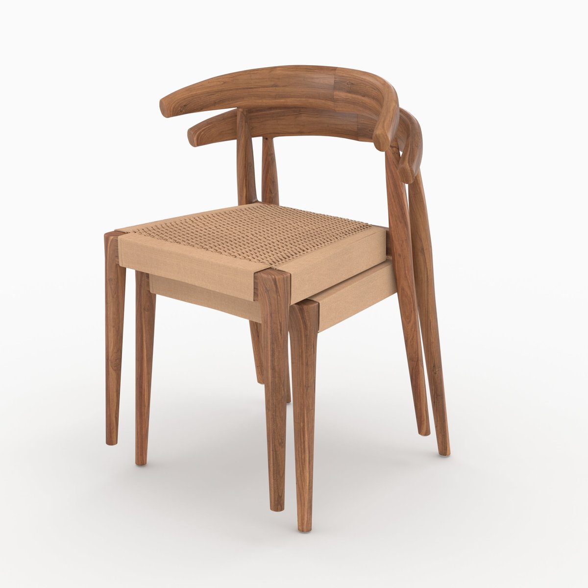Lot de 2 chaises en bois de teck et cordage type loom - ALIA marron clair, MAISON PAVANE
