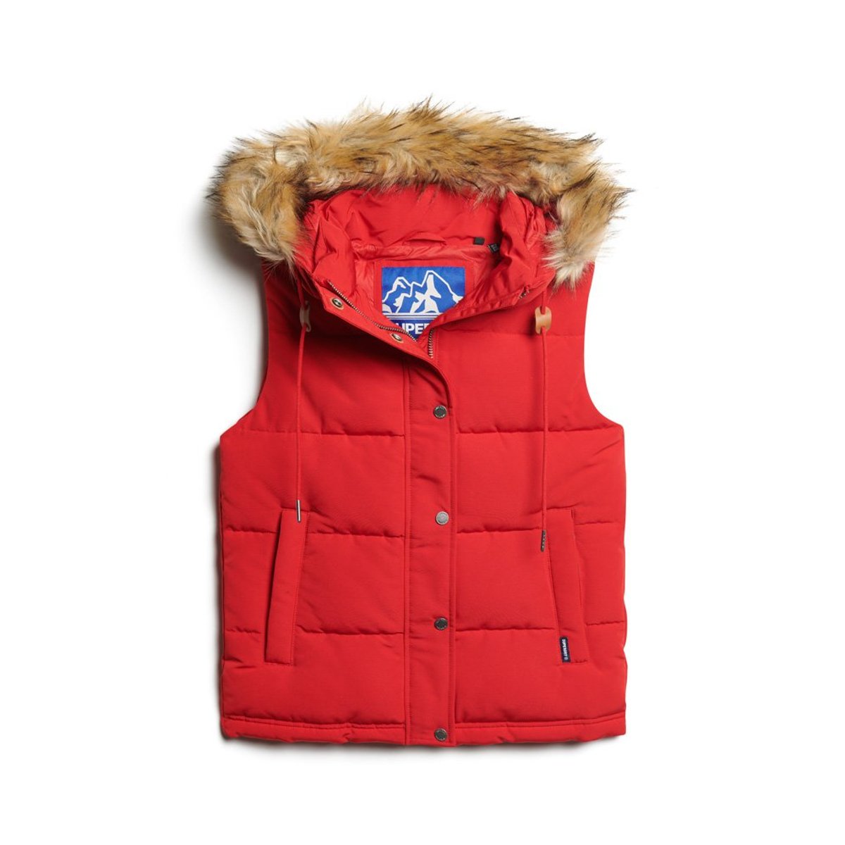 Doudoune sans manches à imitation fourrure Everest rouge universitaire, SUPERDRY