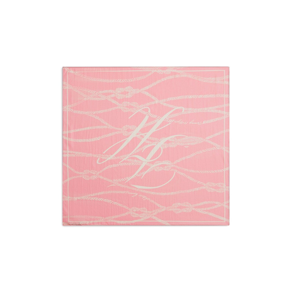 Foulard carré imprimé en soie rose, TOMMY HILFIGER