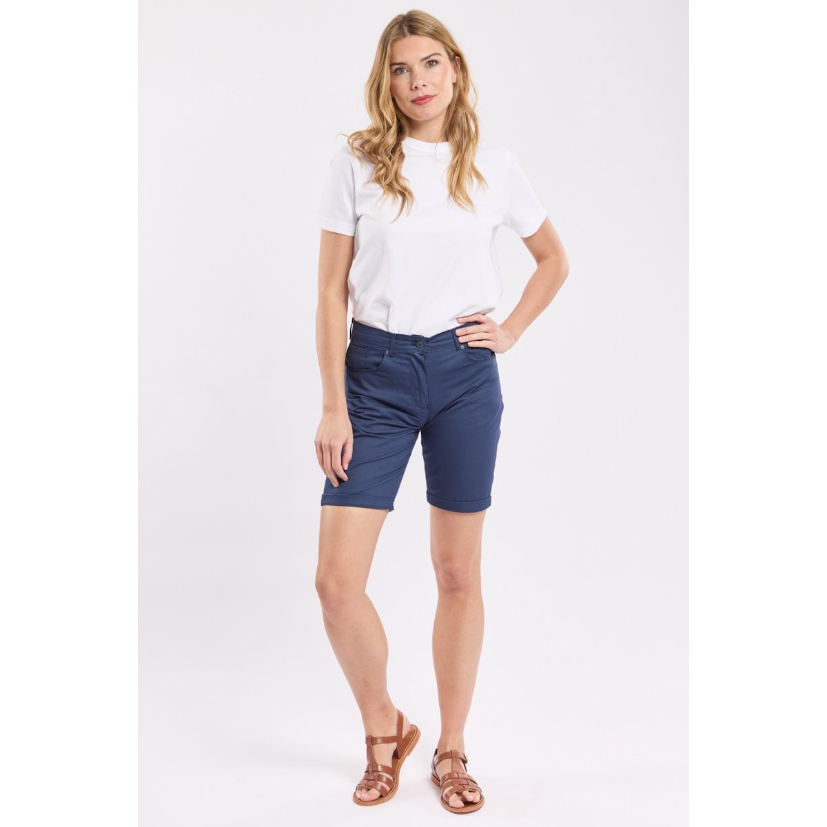 Bermuda droit en coton LINARI navy, BERMUDES