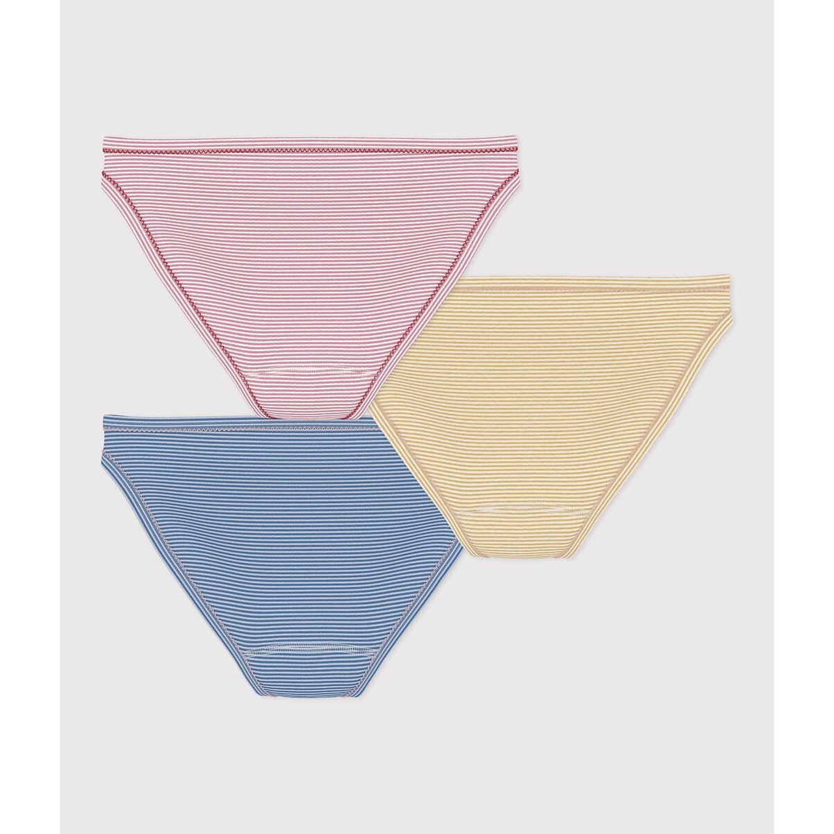 Pack of 3 Striped Cotton Briefs pink/blue/green set, PETIT BATEAU