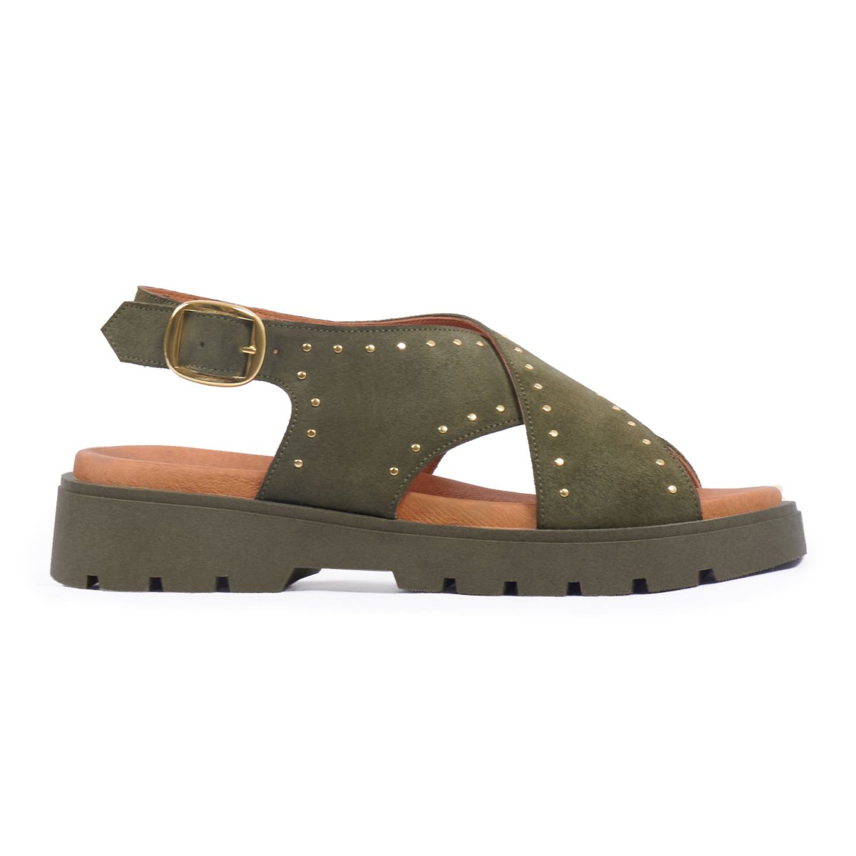 Sandales gomme Lou cuir daim kaki, JULES & JENN