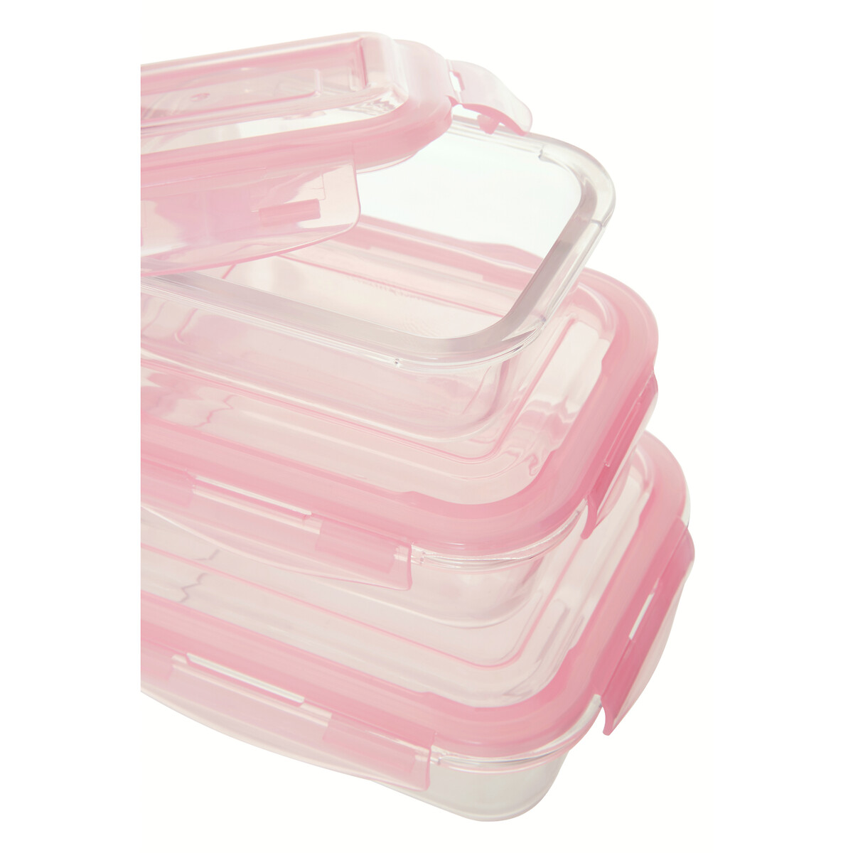 Set Of 3 Rectangular Glass Food Containers pink, SO'HOME