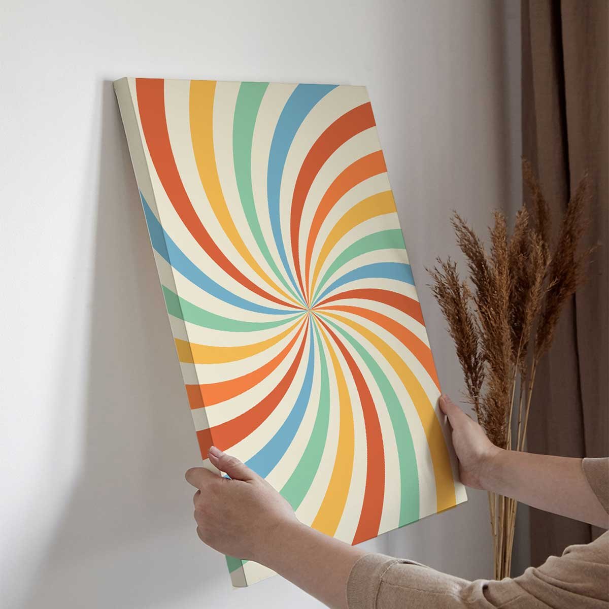 Tableau spirale multicolore rétro toile imprimée, HEXOA