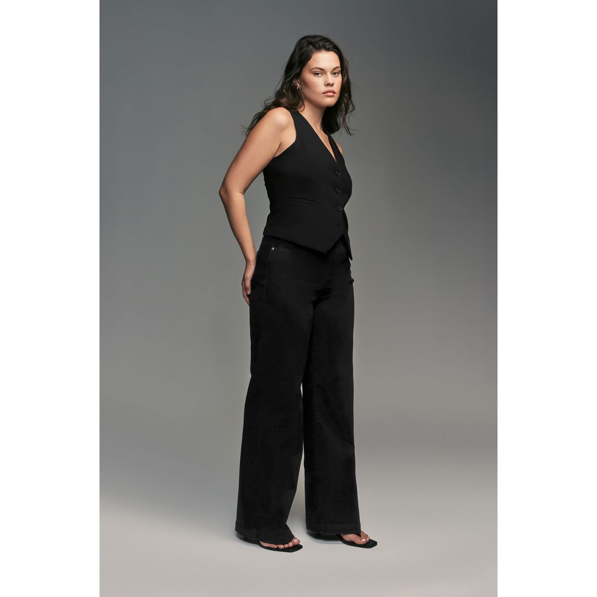 Jean large coupe sablier noir, NEXT