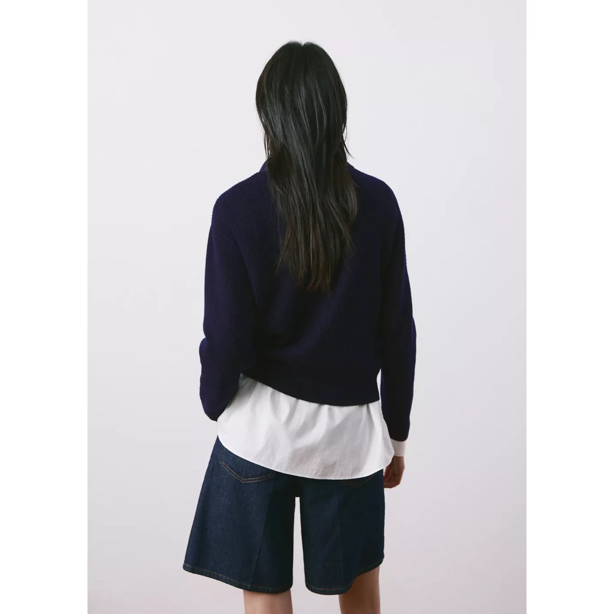 Pull-over maille col polo bleu marine foncé, MANGO