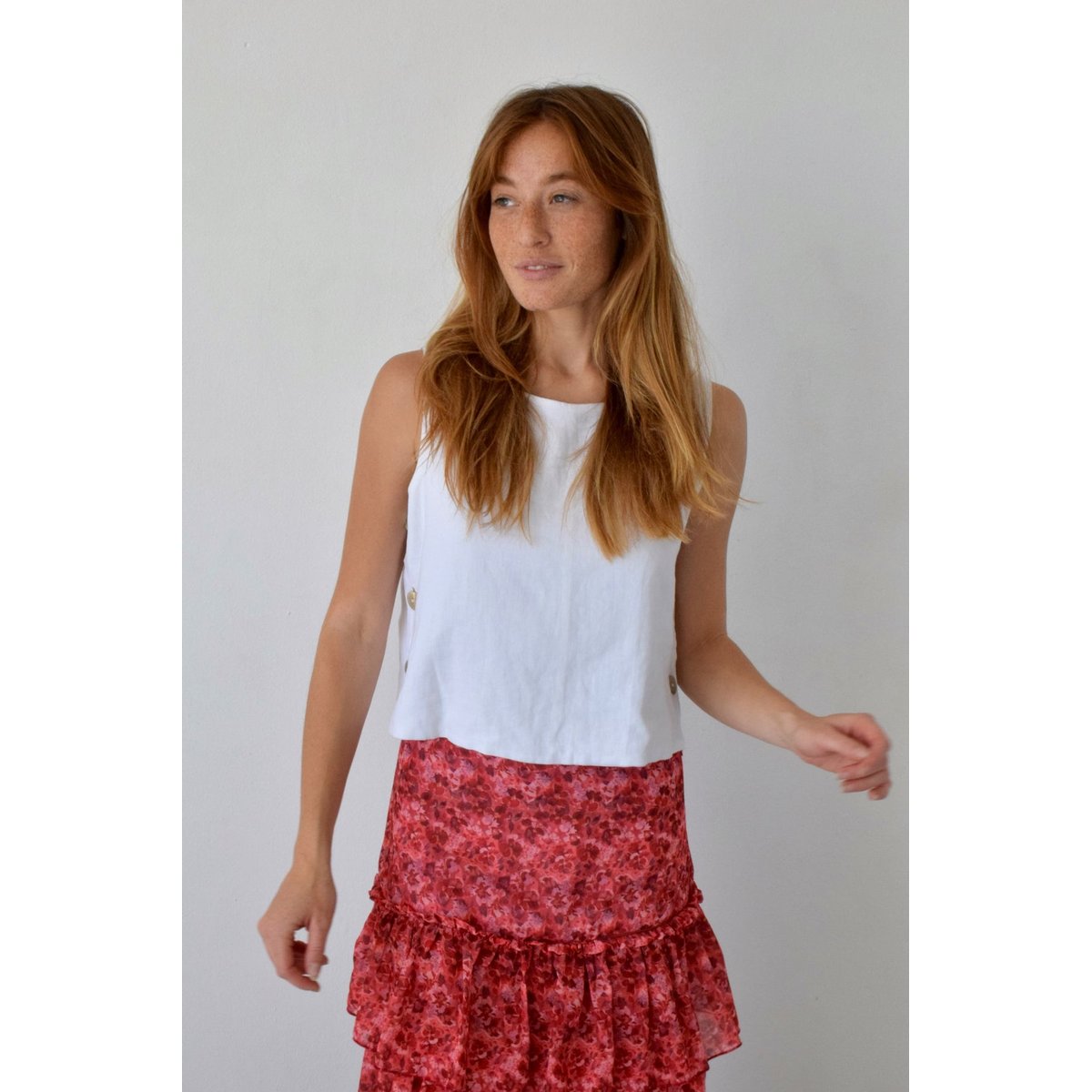 Top bretelles boutons latéraux CLAUDIA blanc, MINDTRAVELER