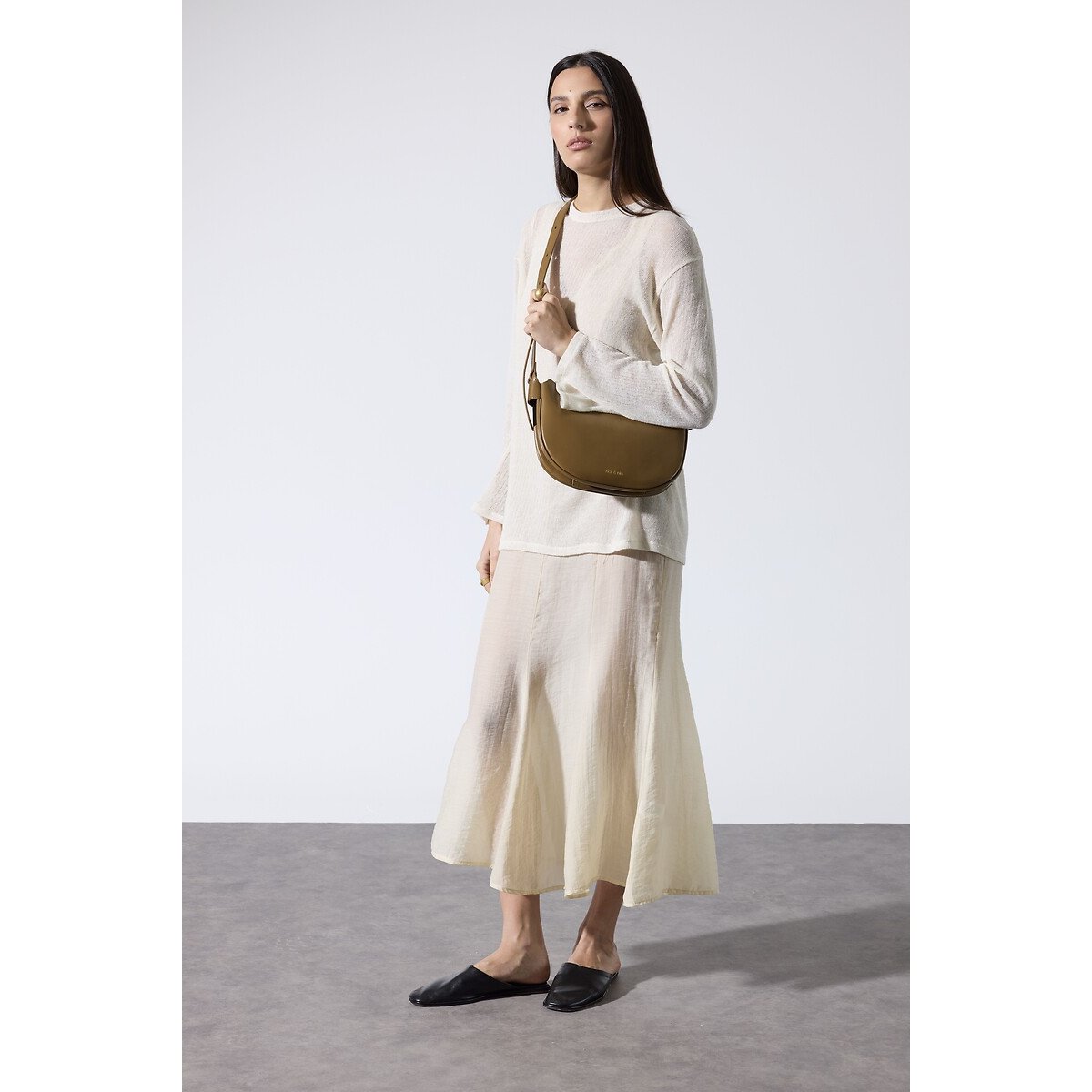 Sac porté épaule en cuir LUNE tabac, NAT & NIN