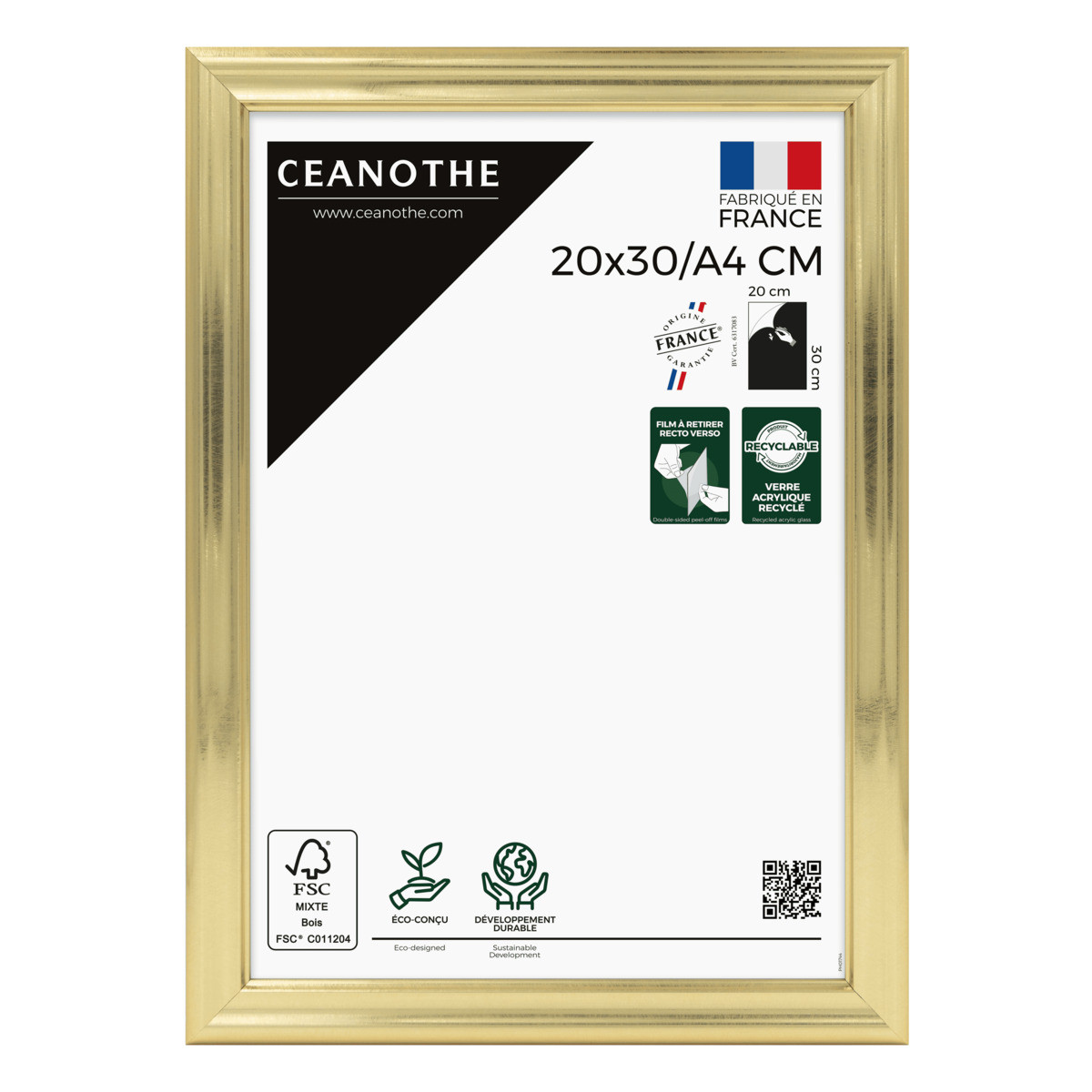 Cadre Photo En Résine Recyclée JULIA doré, CEANOTHE