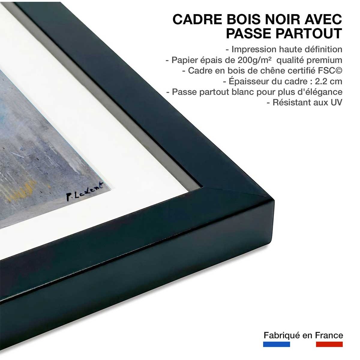 Poster  virgule affiche + cadre en bois - noir, HEXOA