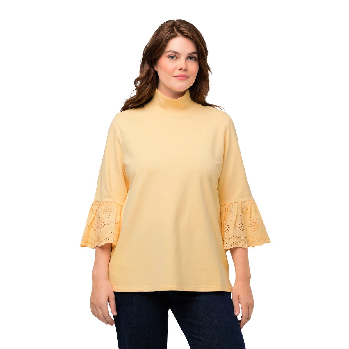 Sweat-shirt à col montant et manches 3/4 jaune clair, ULLA POPKEN
