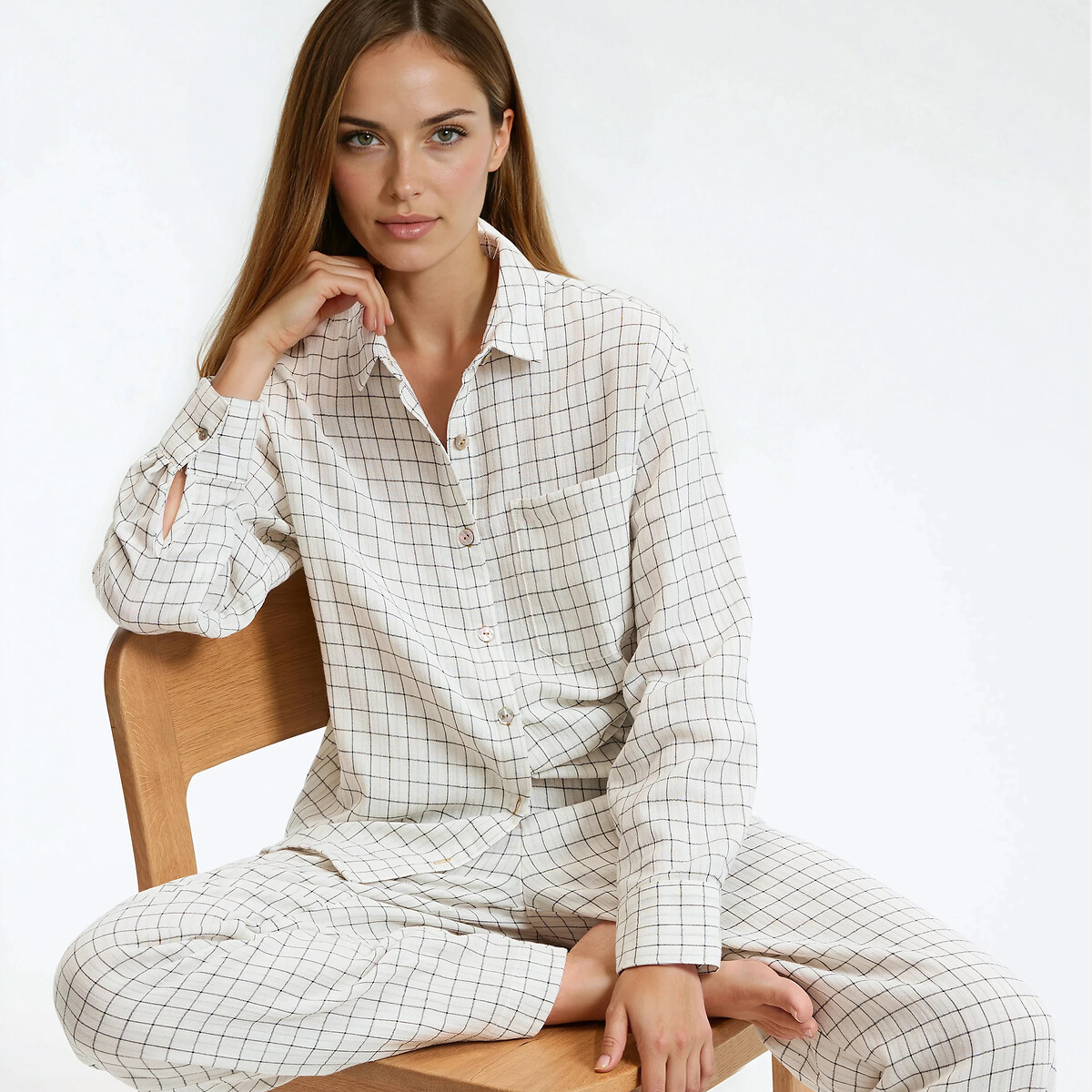 Pyjama rayé, 2 pièces, en gaze coton, Signature MARGOT carreaux, LA REDOUTE COLLECTIONS