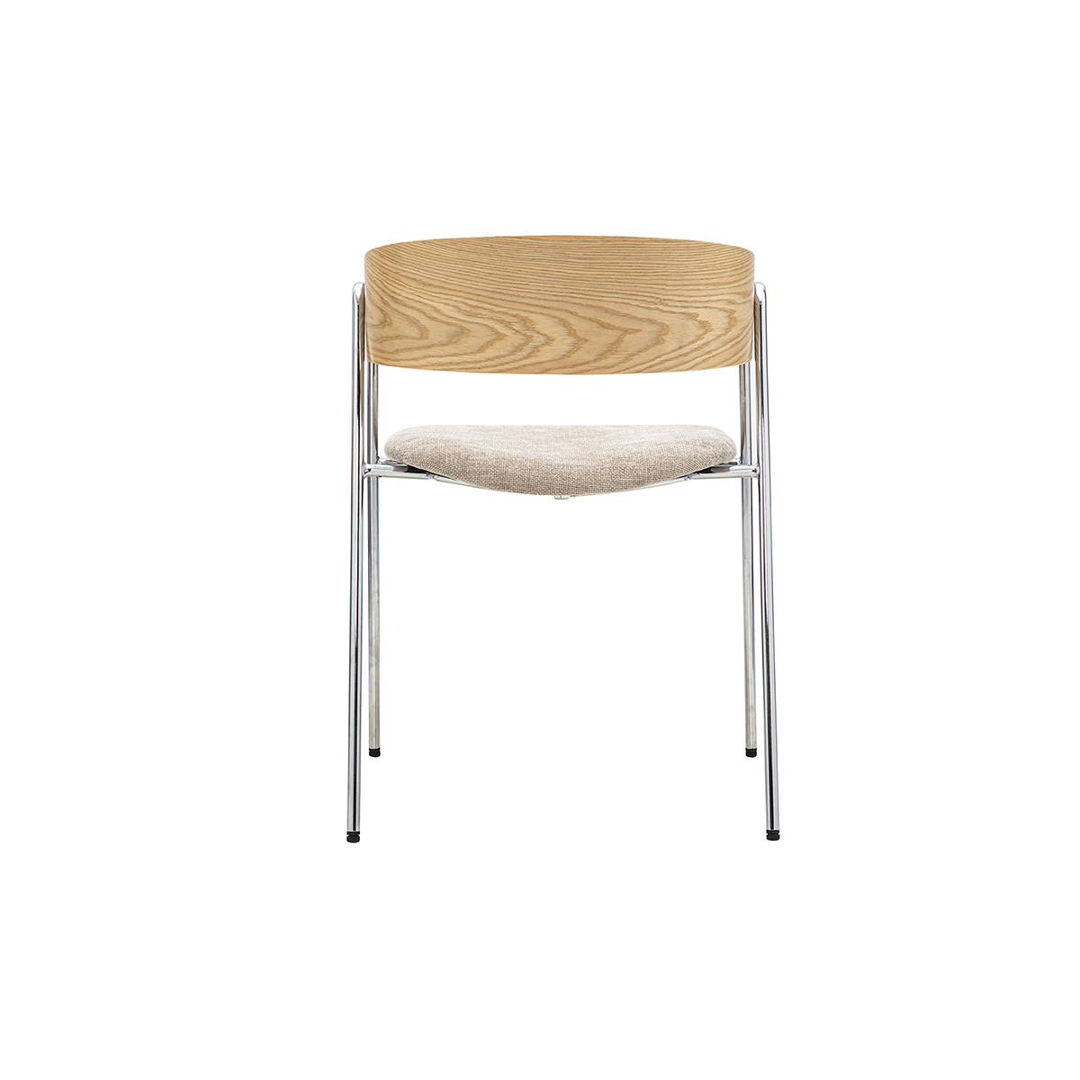 Chaises en tissu effet velours texturé taupe, bois clair et métal chromé (lot de 2) FANELY taupe, MILIBOO