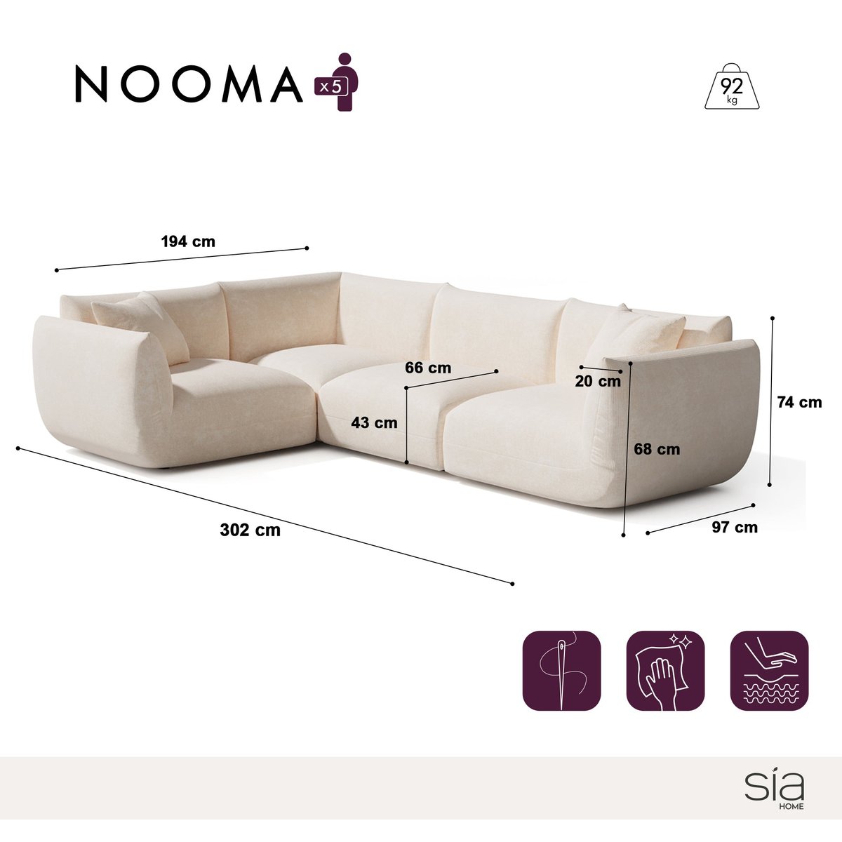Canapé d'angle gauche modulable 6 places en velours chenillé NOOMA terracotta, SIA HOME