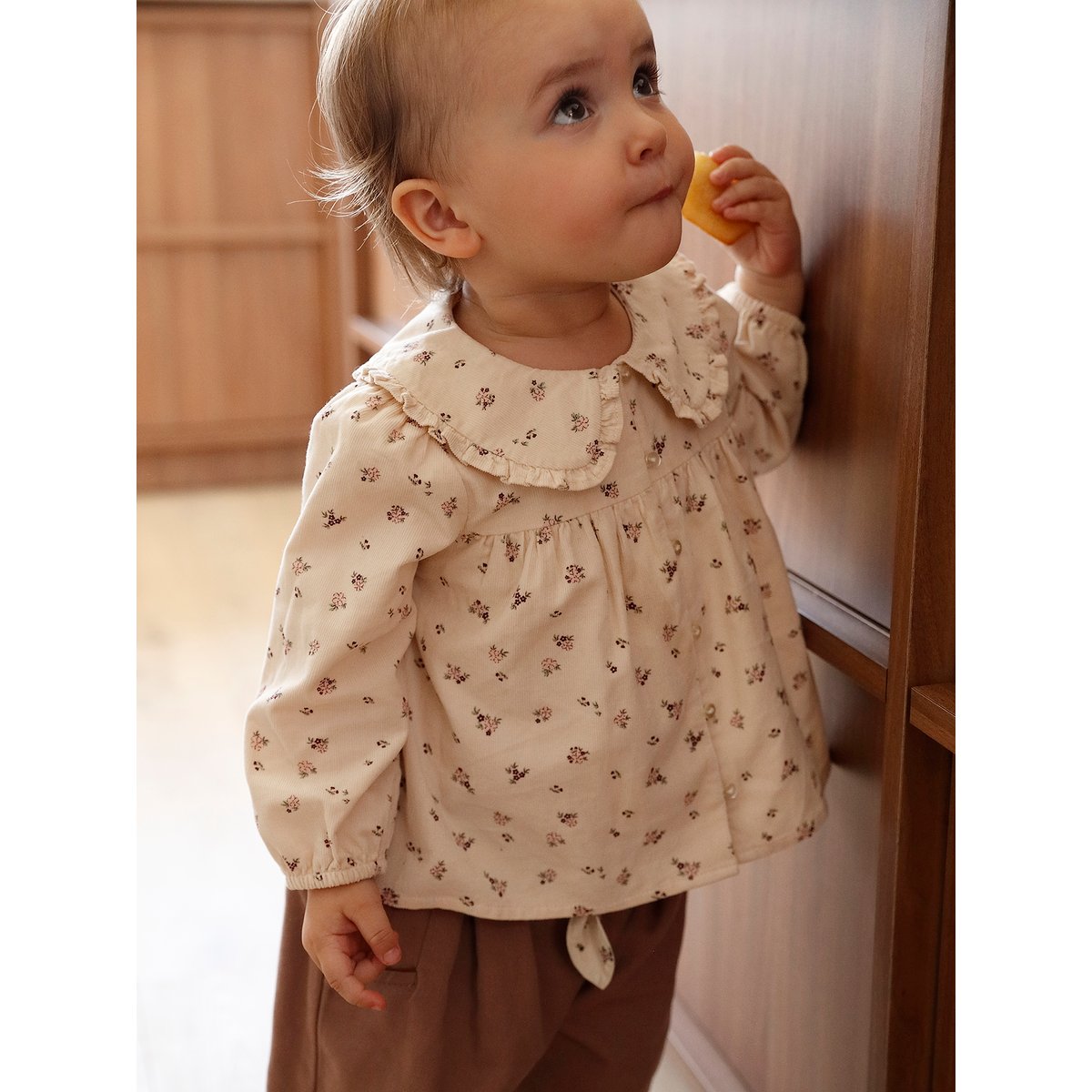 Blouse imprimée en velours vanille, VERTBAUDET