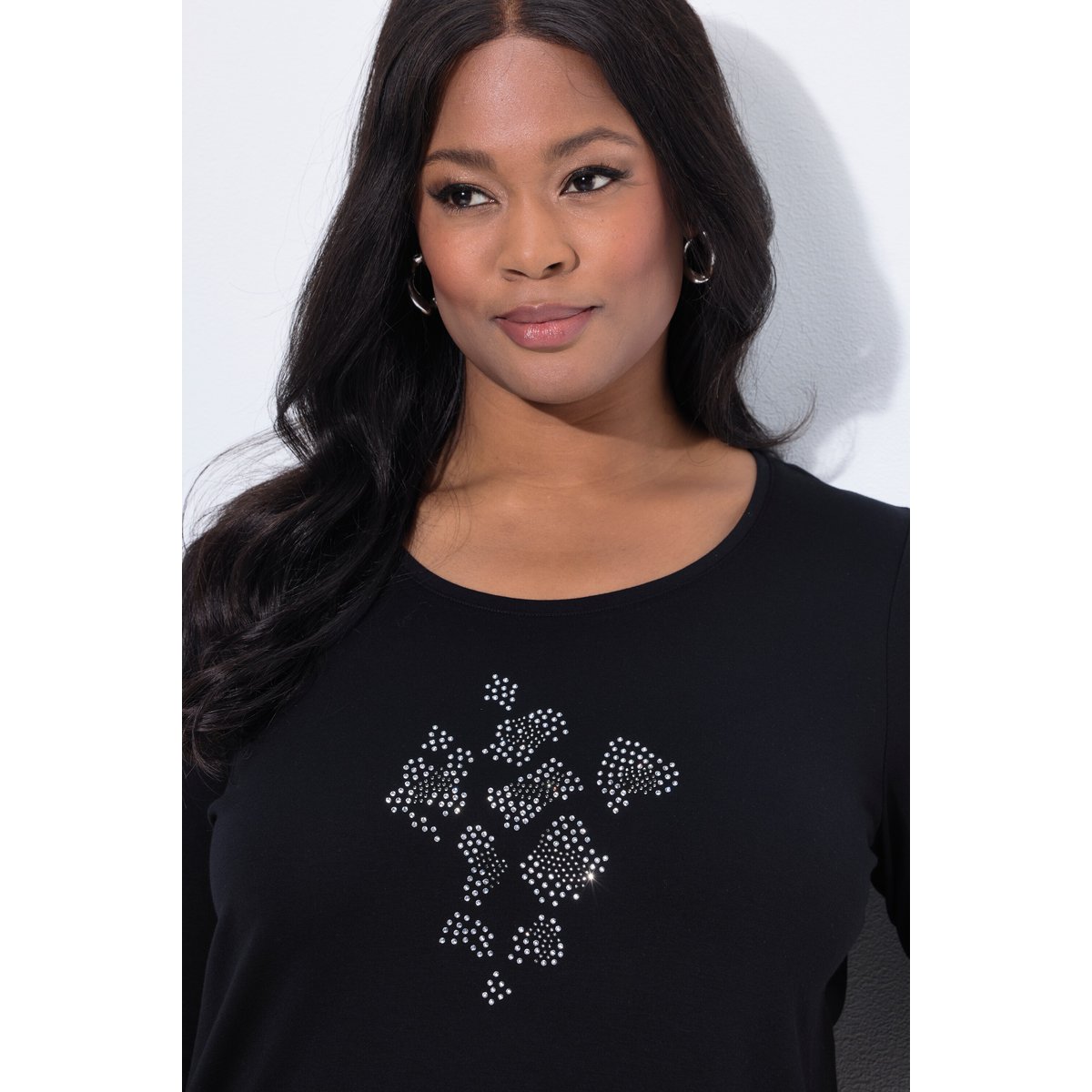T-shirt évasé en coton Pima noir, ULLA POPKEN
