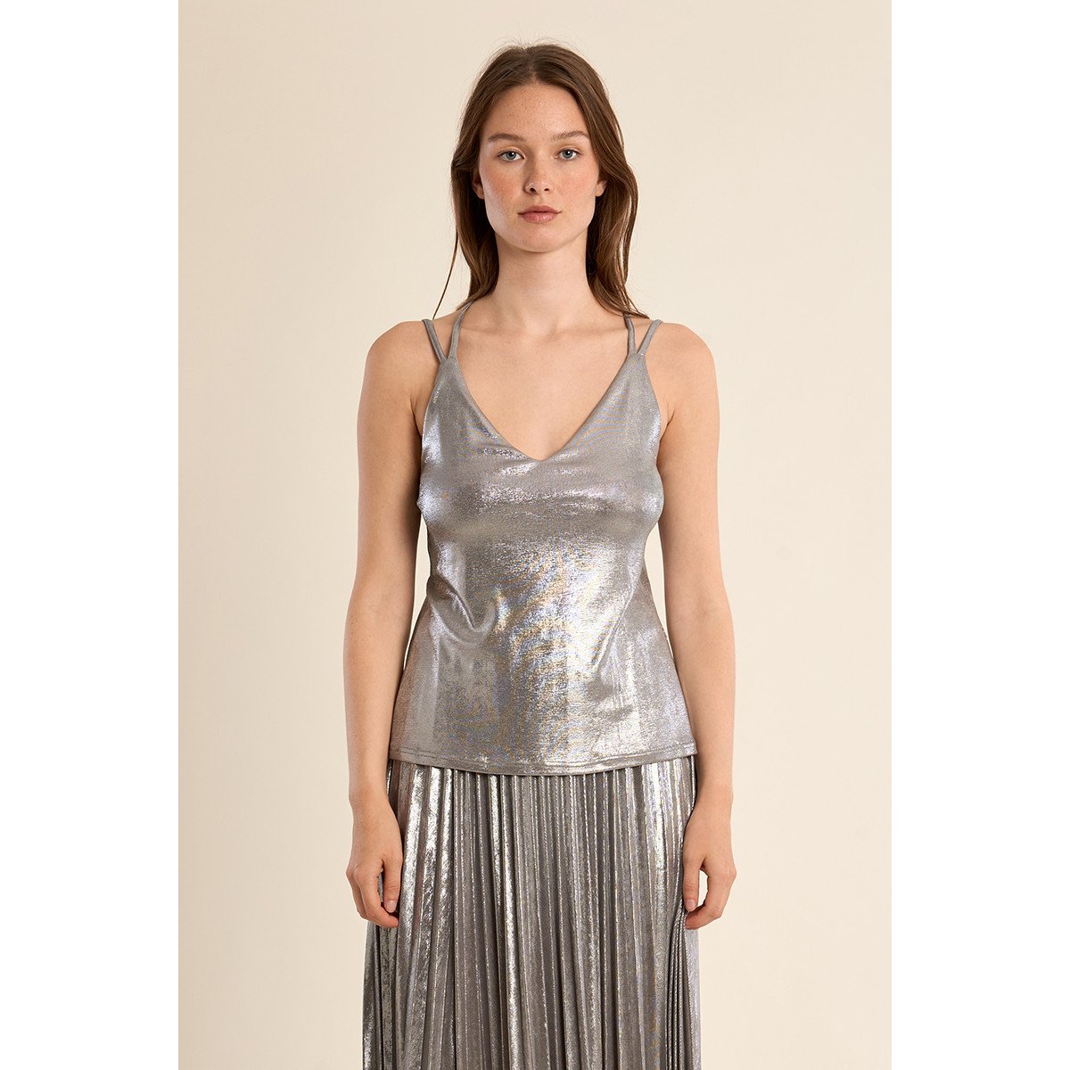 Caraco à dos croisé, effet métallisé silver, MOLLY BRACKEN