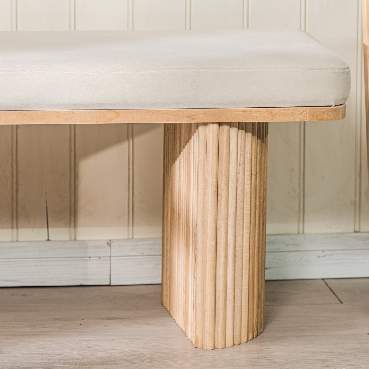 Banc, bois massif et velours, PIREUS beige, NORDLYS