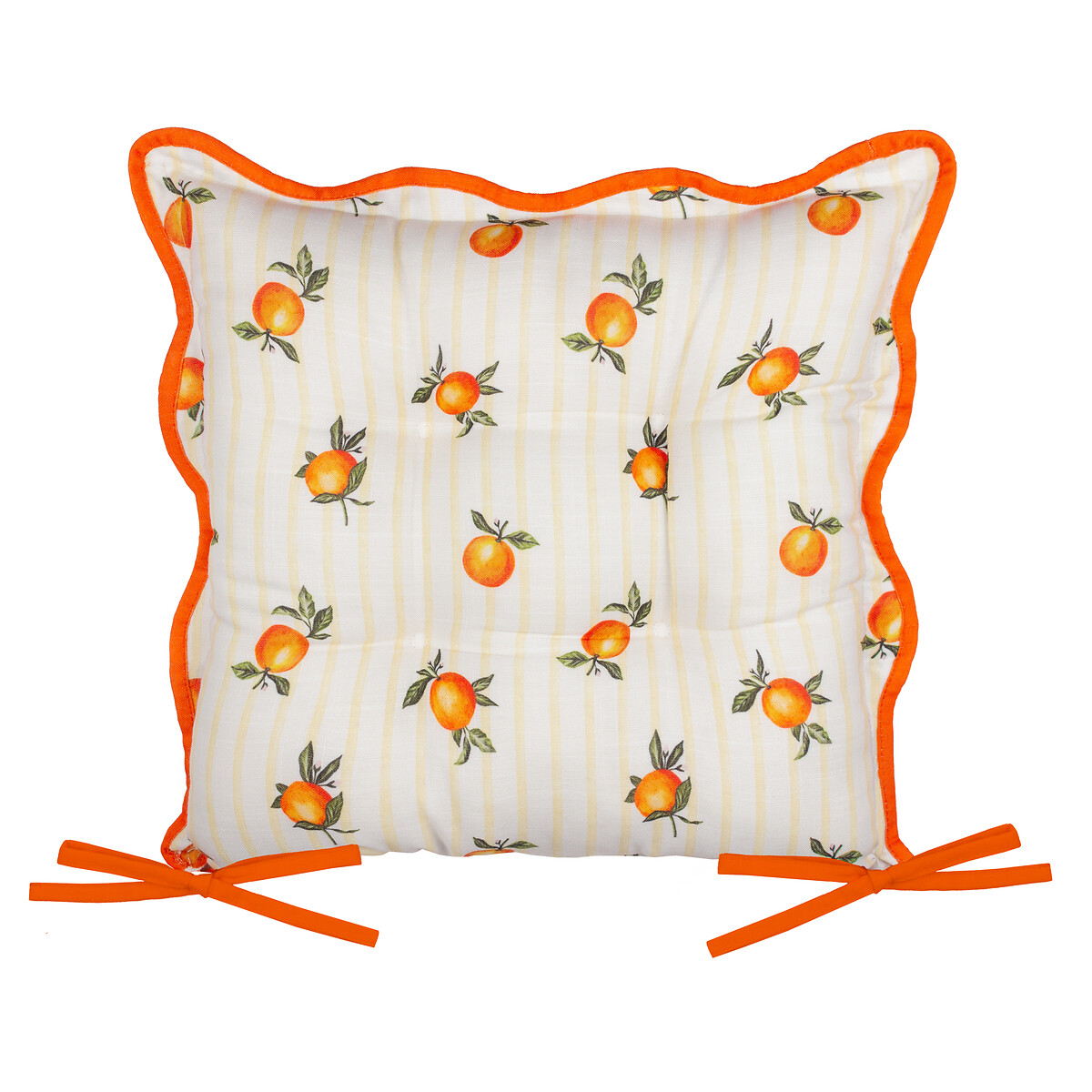 Set of 2 Orange Gingham Check Print Indoor/Outdoor Seat Pads yellow, FURN.