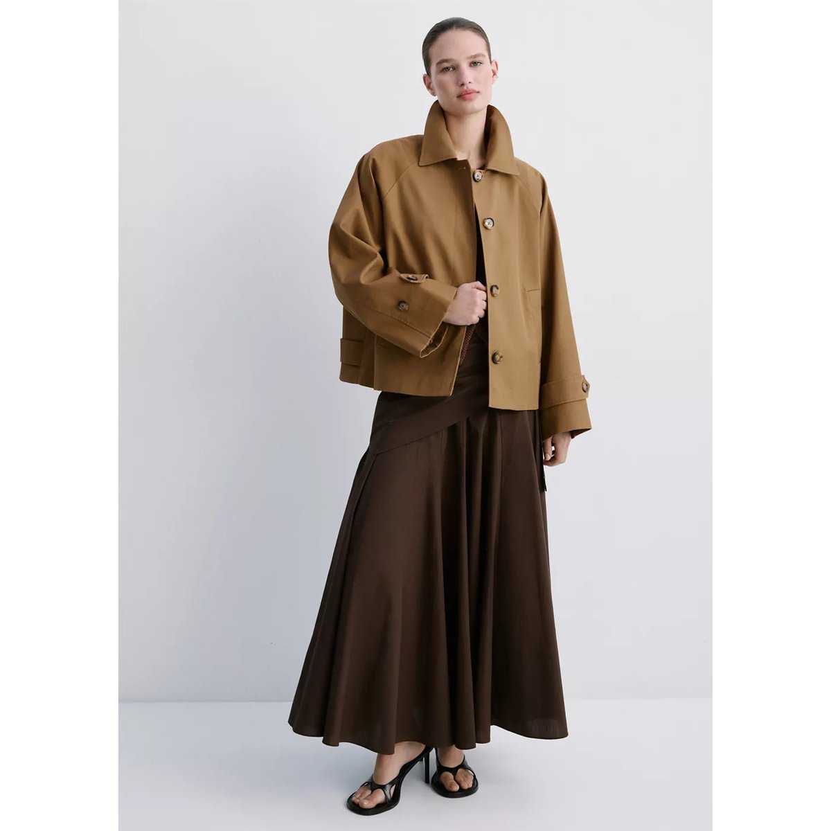 Trench court oversize marron moyen, MANGO
