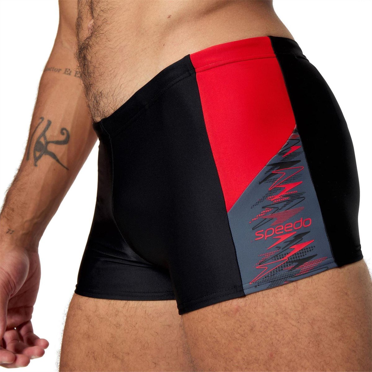 Short de bain cintré motif/style abstrait DIVE AQUASHORT noir / rouge, SPEEDO