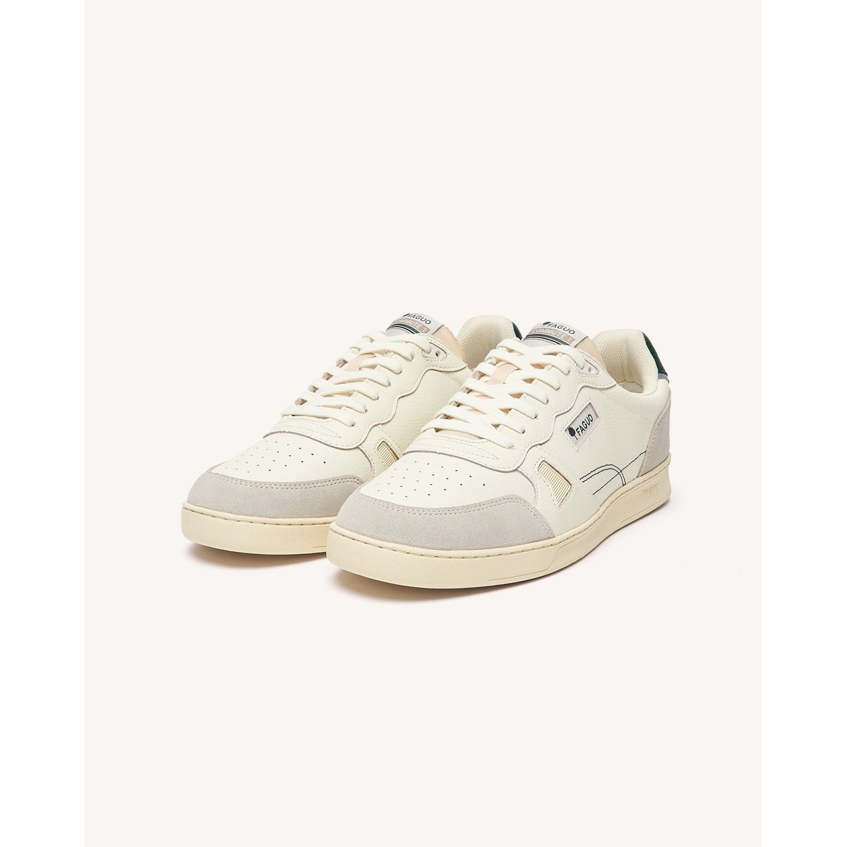 Baskets basses en cuir blanc et vert, FAGUO