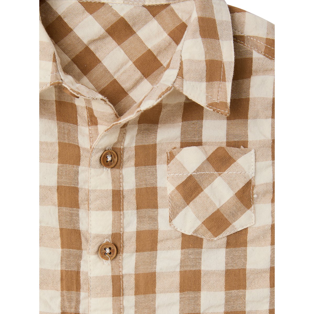 Chemise bébé gaze de coton carreaux beige, VERTBAUDET