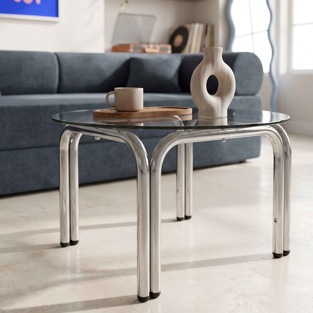 Table basse en verre trempé ronde Ø70 cm, LEWIS noir, OVIALA