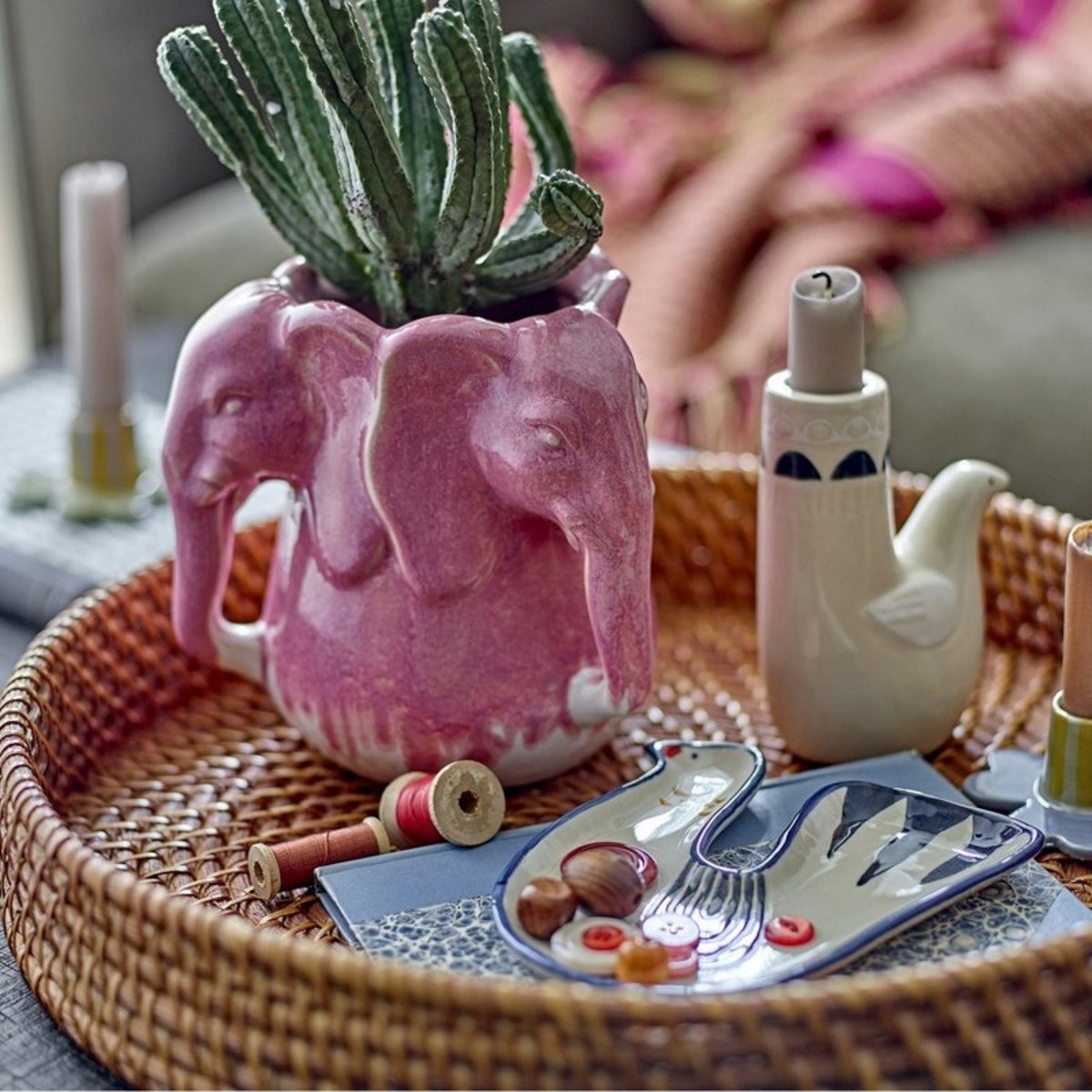 Vase grès éléphants  Pontus rose, BLOOMINGVILLE