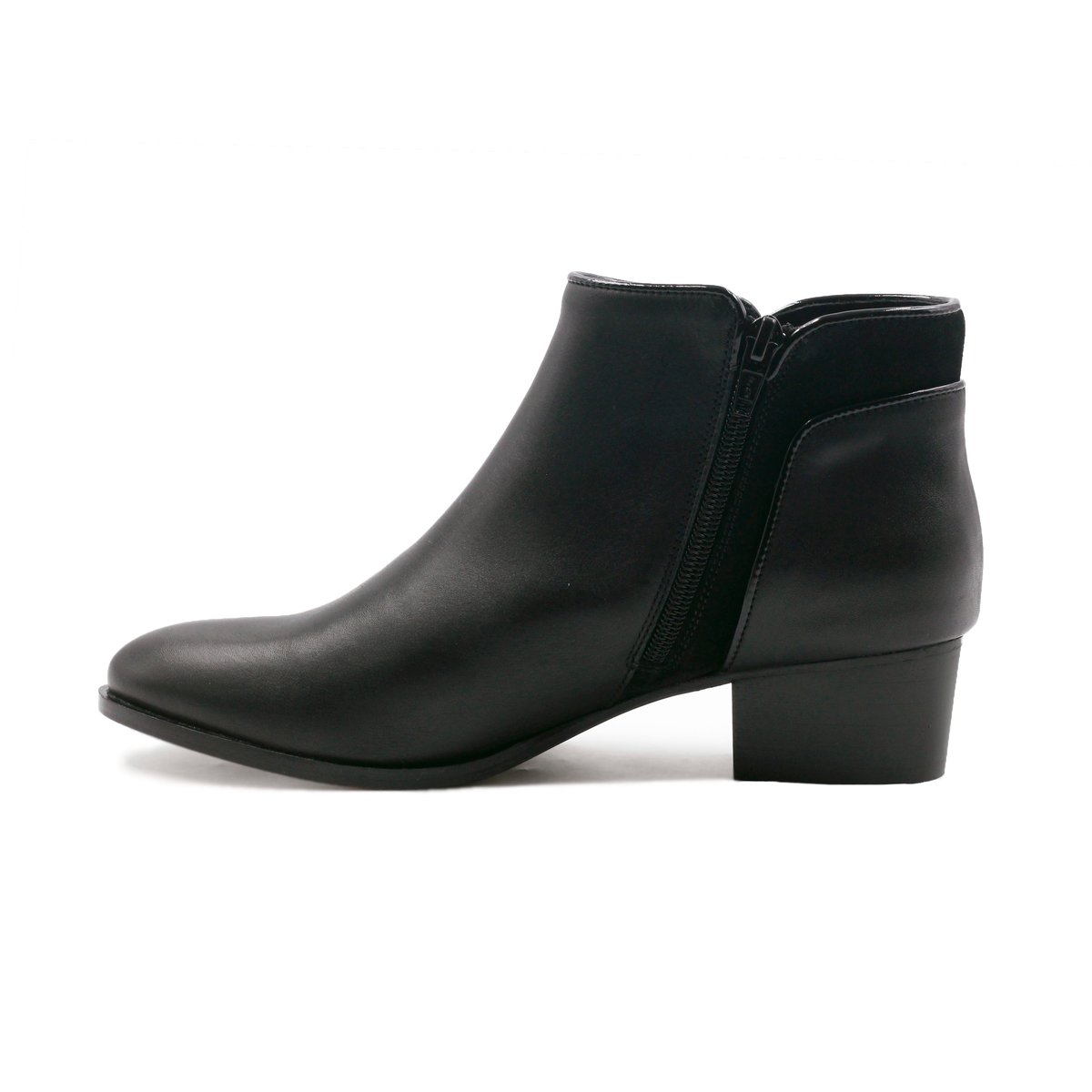 Bottine moyen talon cuir lisse noir, JULES & JENN